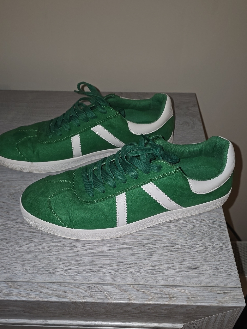 Women's Green Suede Low-Top Sneakers with White Accent